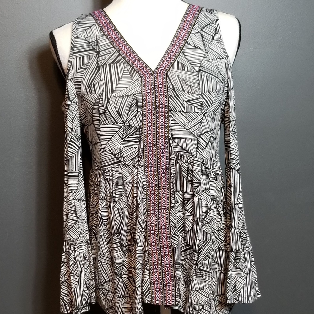 CUPIO Black & White Print Blouse [Small]
